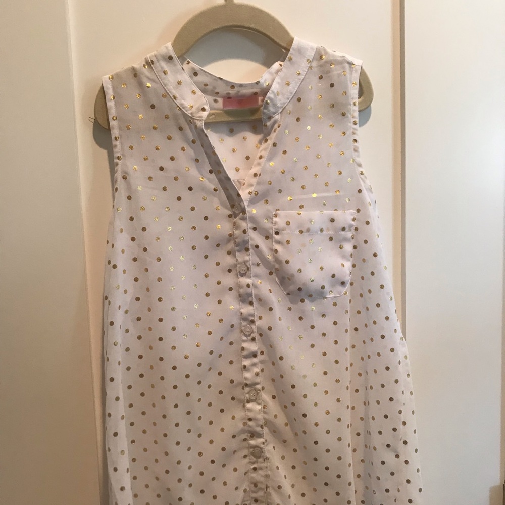 Sheer white blouse with gold dots